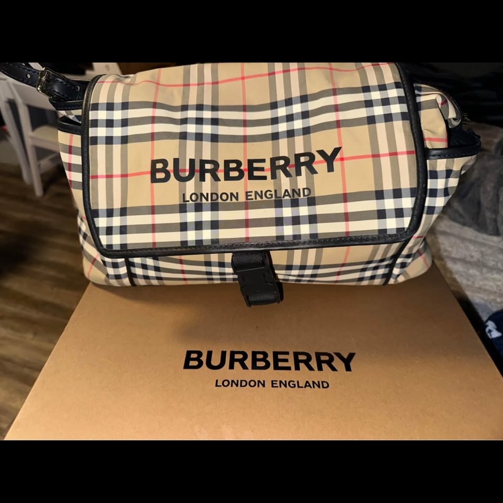 Burberry Tan and Black Messenger Bag with Iconic Check Pattern - Picture 1 of 2